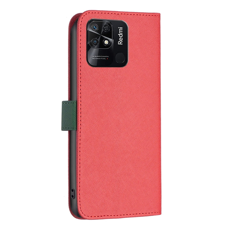 For Xiaomi Redmi 10C BF13 Color Matching Cross Texture Leather Phone Case