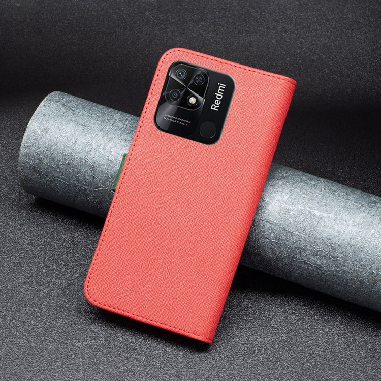 For Xiaomi Redmi 10C BF13 Color Matching Cross Texture Leather Phone Case