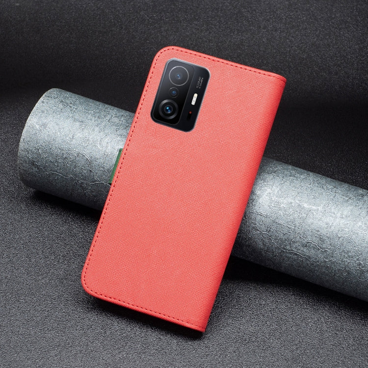 For Xiaomi 11T BF13 Color Matching Cross Texture Leather Phone Case