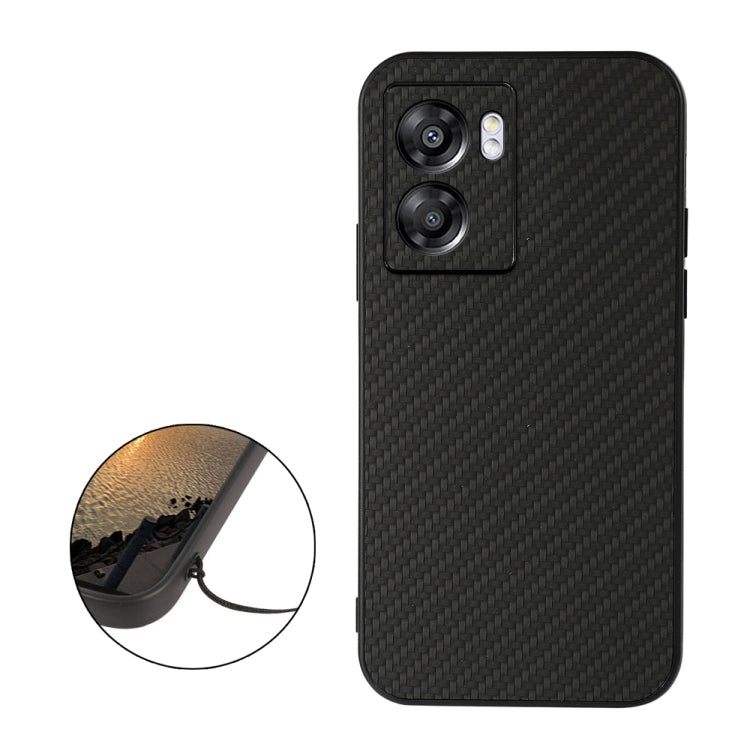 For OPPO A57 5G Accurate Hole Carbon Fiber Texture PU Phone Case