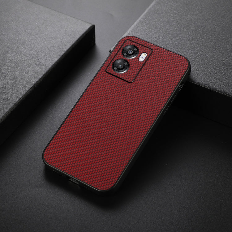 For OPPO A57 5G Accurate Hole Carbon Fiber Texture PU Phone Case