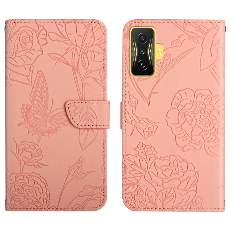 For Xiaomi Poco F4 GT Skin Feel Butterfly Peony Embossed Leather Phone Case
