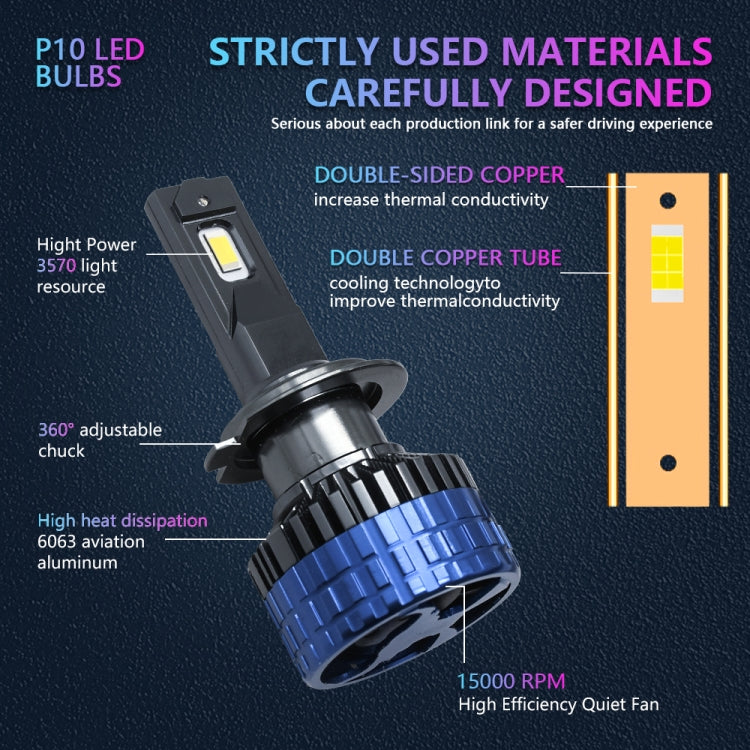 P10 1 Pair H7 6000K / 6000LM / 55W / DC10-32V IP68 Waterproof Car LED Headlight