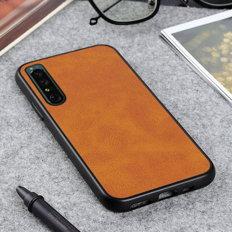 For Sony Xperia 1 IV Accurate Hole Two-color Calf Texture PU Phone Case