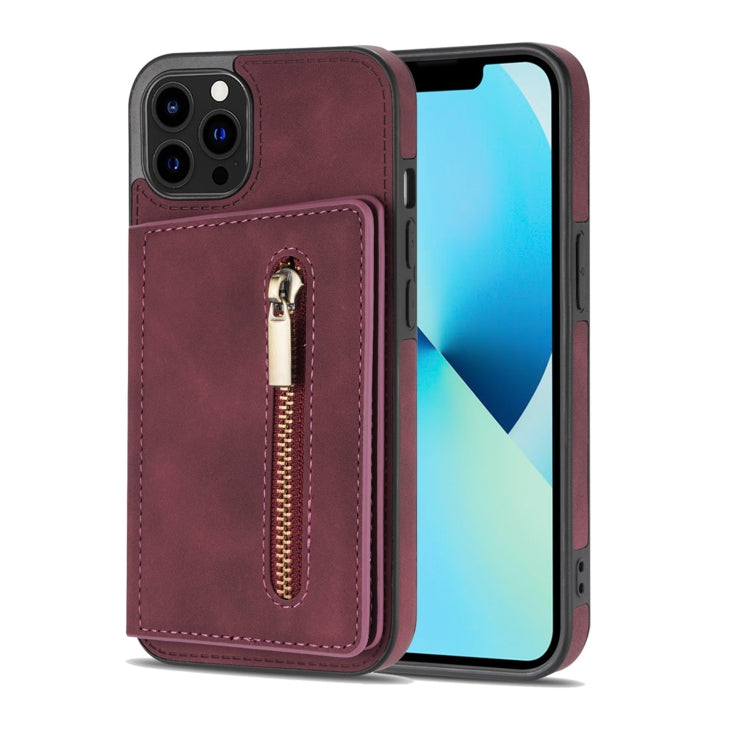 For iPhone 13 Pro Max Zipper Card Holder Phone Case