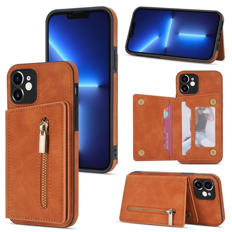 For iPhone 12 Zipper Card Holder Phone Case
