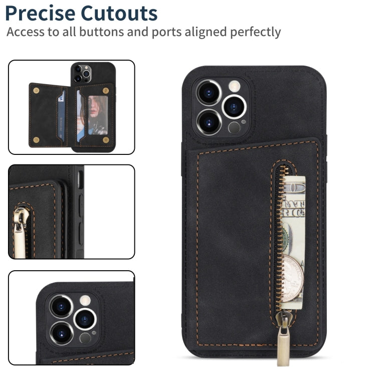 For iPhone 12 Pro Zipper Card Holder Phone Case