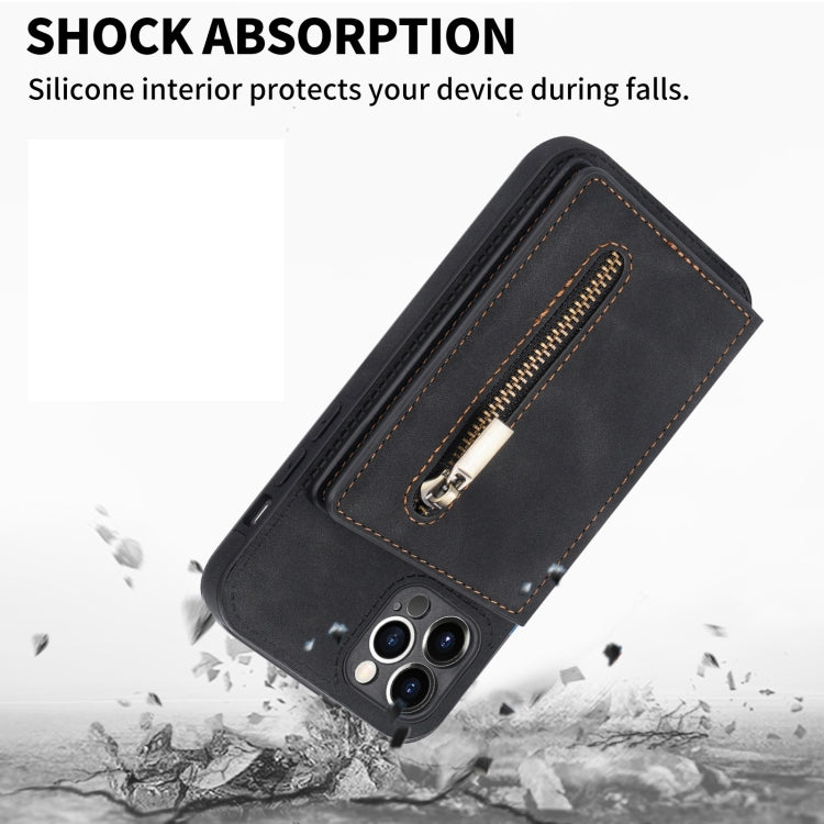 For iPhone 12 Pro Zipper Card Holder Phone Case
