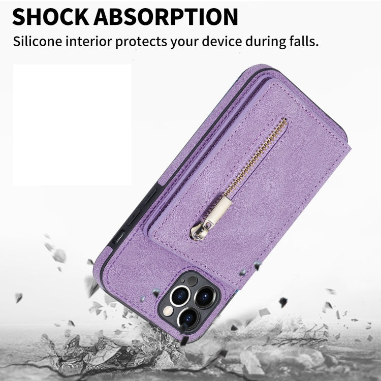 For iPhone 12 Pro Zipper Card Holder Phone Case