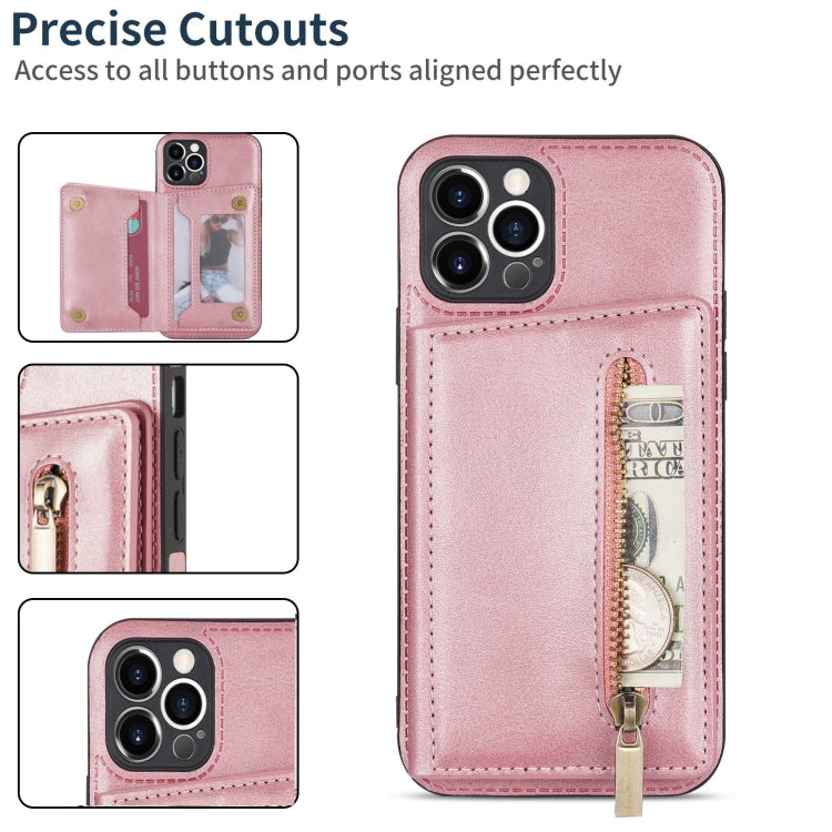 For iPhone 12 Pro Zipper Card Holder Phone Case