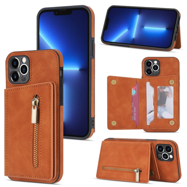 For iPhone 12 Pro Max Zipper Card Holder Phone Case