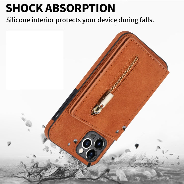 For iPhone 12 Pro Max Zipper Card Holder Phone Case