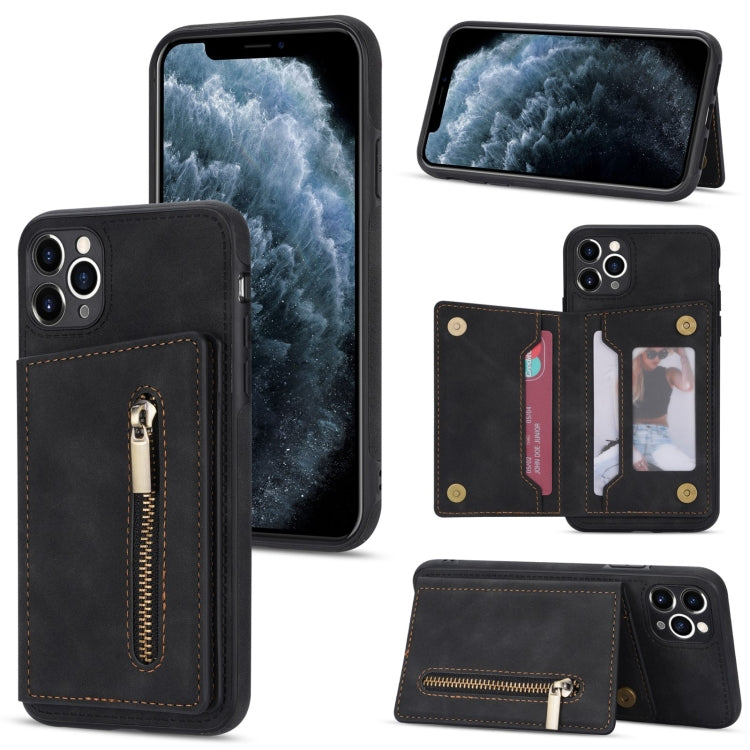 For iPhone 11 Pro Zipper Card Holder Phone Case