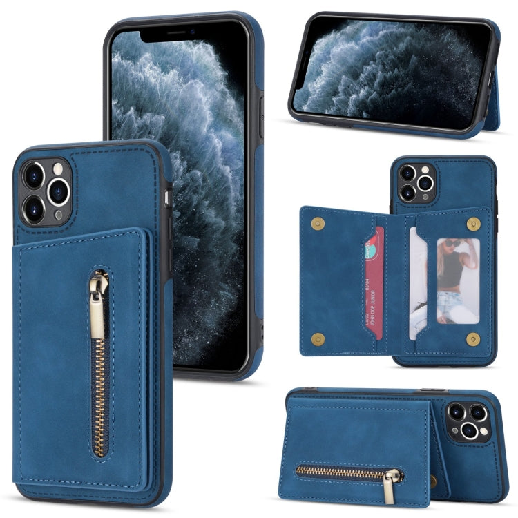 For iPhone 11 Pro Max Zipper Card Holder Phone Case