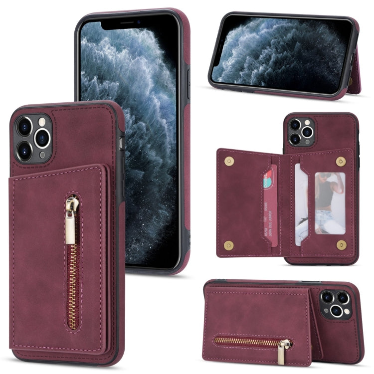 For iPhone 11 Pro Max Zipper Card Holder Phone Case
