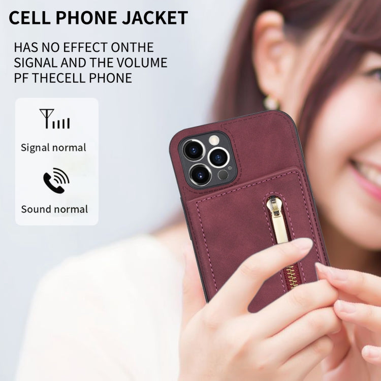 For iPhone 11 Pro Max Zipper Card Holder Phone Case