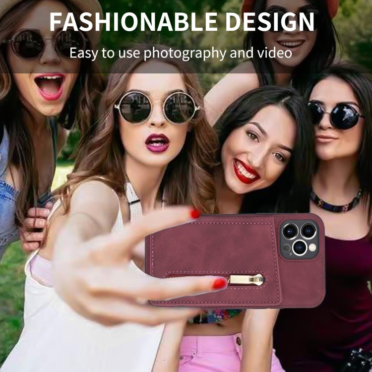 For iPhone 11 Pro Max Zipper Card Holder Phone Case