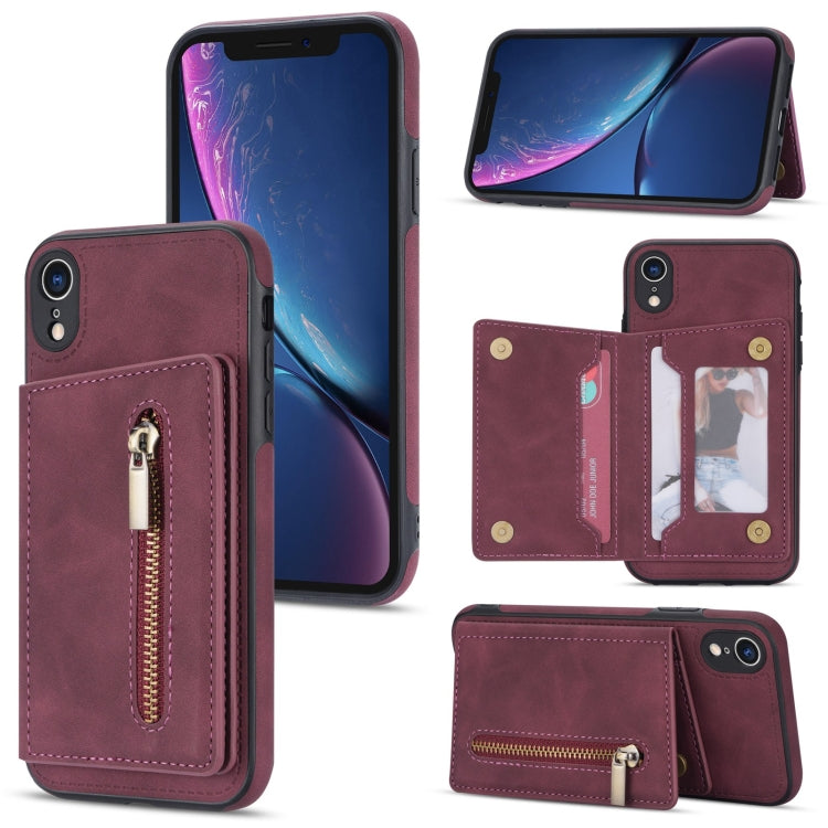 For iPhone XR Zipper Card Holder Phone Case