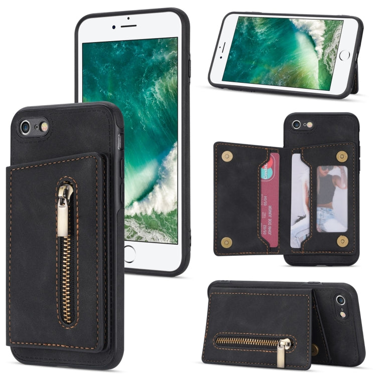 For iPhone SE 2022 / SE 2020 / 8 / 7 Zipper Card Holder Phone Case
