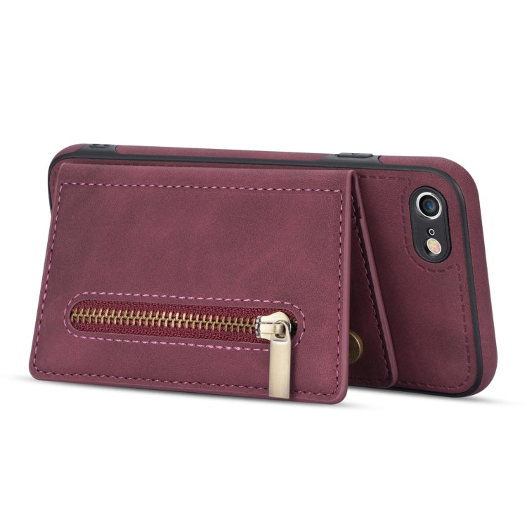 For iPhone SE 2022 / SE 2020 / 8 / 7 Zipper Card Holder Phone Case