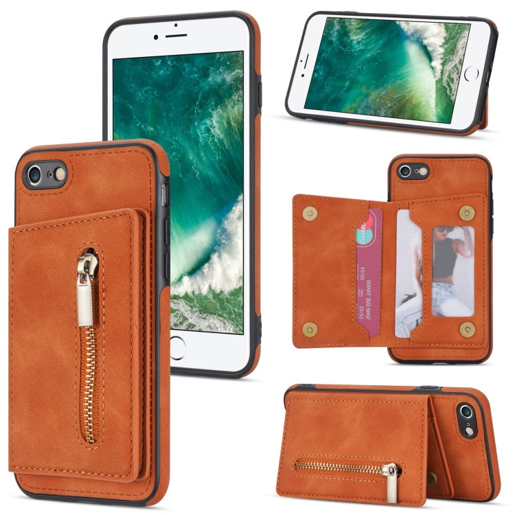 For iPhone SE 2022 / SE 2020 / 8 / 7 Zipper Card Holder Phone Case