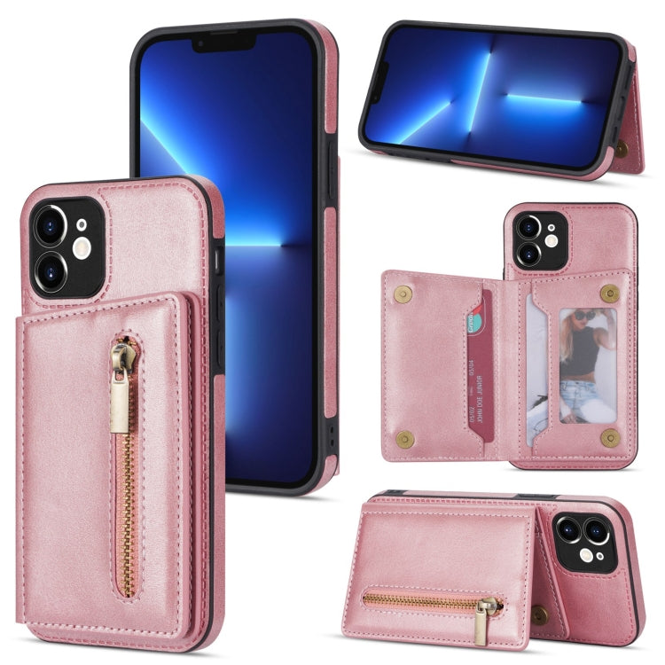 For iPhone 12 mini Zipper Card Holder Phone Case