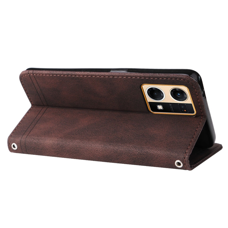 For OPPO Reno7 4G / F21 Pro 4G Skin Feel Life Tree Metal Button Leather Phone Case