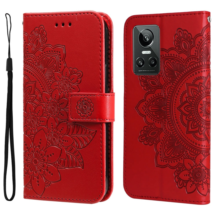 For OPPO Realme GT Neo3 7-petal Flowers Embossing Pattern Leather Phone Case