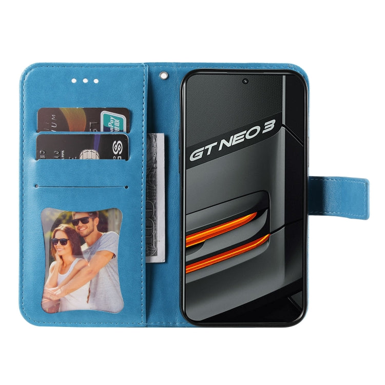 For OPPO Realme GT Neo3 7-petal Flowers Embossing Pattern Leather Phone Case