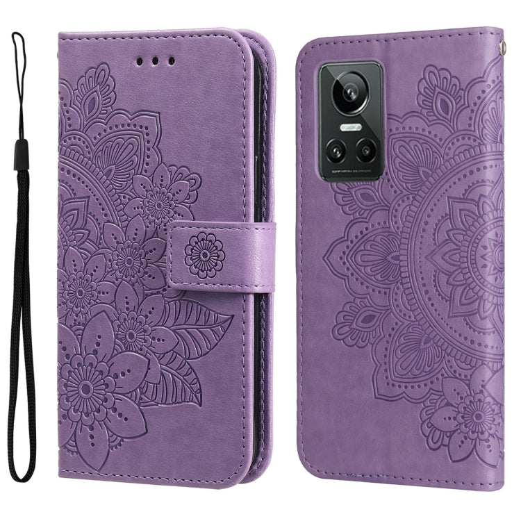 For OPPO Realme GT Neo3 7-petal Flowers Embossing Pattern Leather Phone Case