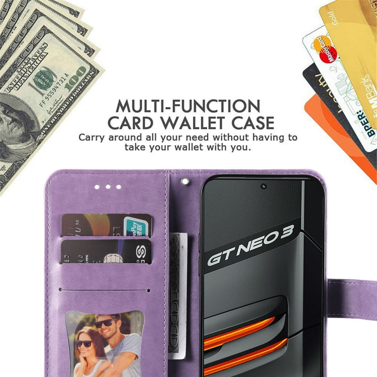 For OPPO Realme GT Neo3 7-petal Flowers Embossing Pattern Leather Phone Case