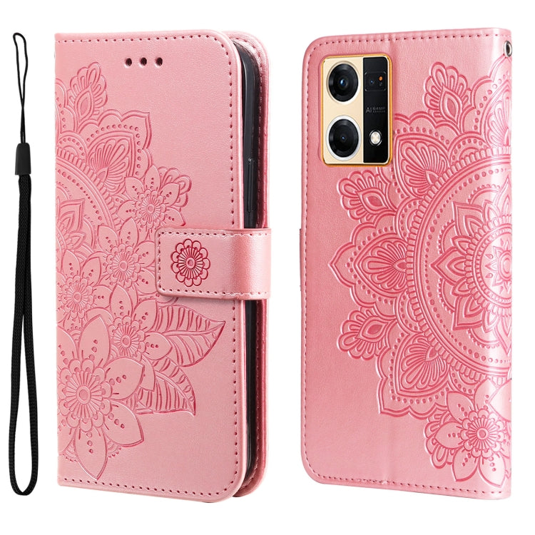 For OPPO Reno7 4G / F21 Pro 4G 7-petal Flowers Embossing Pattern Leather Phone Case