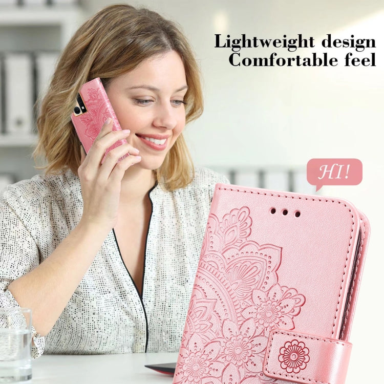 For OPPO Reno7 4G / F21 Pro 4G 7-petal Flowers Embossing Pattern Leather Phone Case