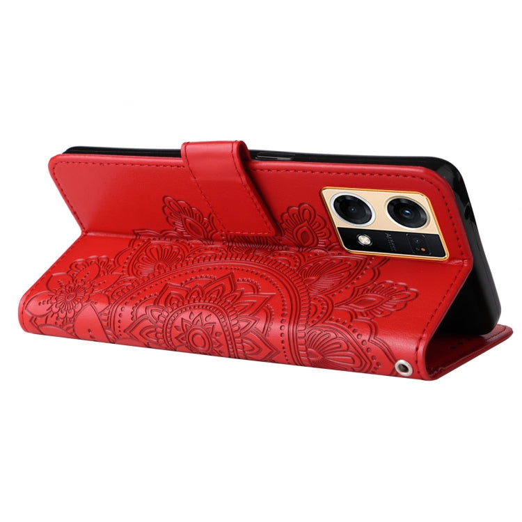 For OPPO Reno7 4G / F21 Pro 4G 7-petal Flowers Embossing Pattern Leather Phone Case