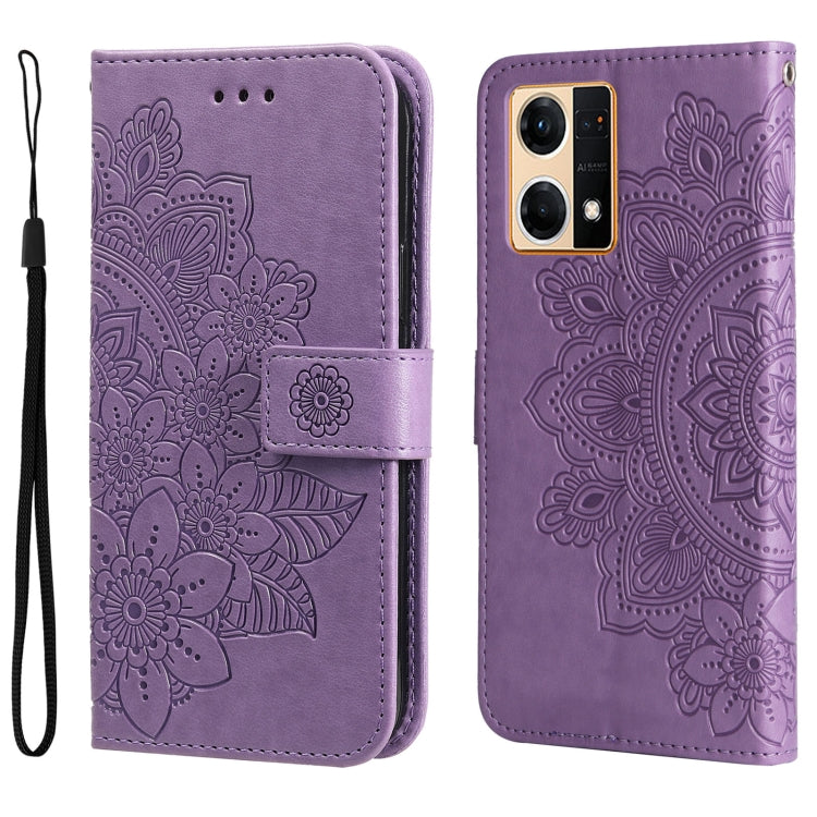 For OPPO Reno7 4G / F21 Pro 4G 7-petal Flowers Embossing Pattern Leather Phone Case