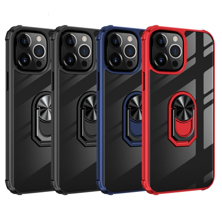 For iPhone 14 Plus Transparent TPU + Acrylic Ring Holder Phone Case