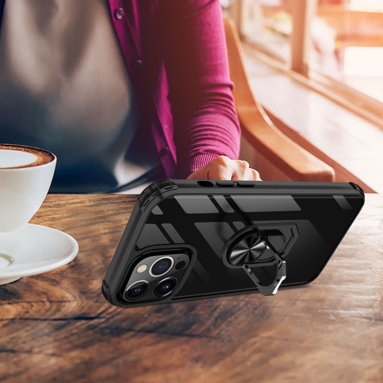 For iPhone 14 Plus Transparent TPU + Acrylic Ring Holder Phone Case