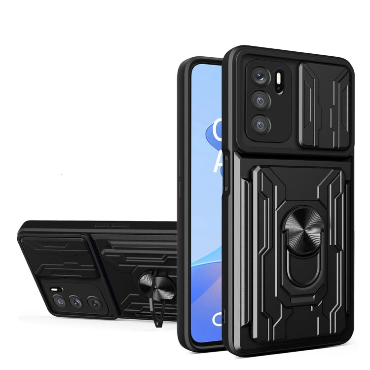 For OPPO A16 Sliding Camshield TPU+PC Phone Case with Card Slot