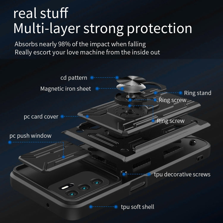 For OPPO A16 Sliding Camshield TPU+PC Phone Case with Card Slot