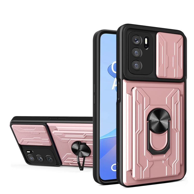 For OPPO A16 Sliding Camshield TPU+PC Phone Case with Card Slot