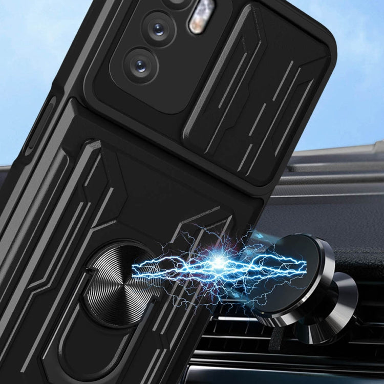 For OPPO A16 Sliding Camshield TPU+PC Phone Case with Card Slot