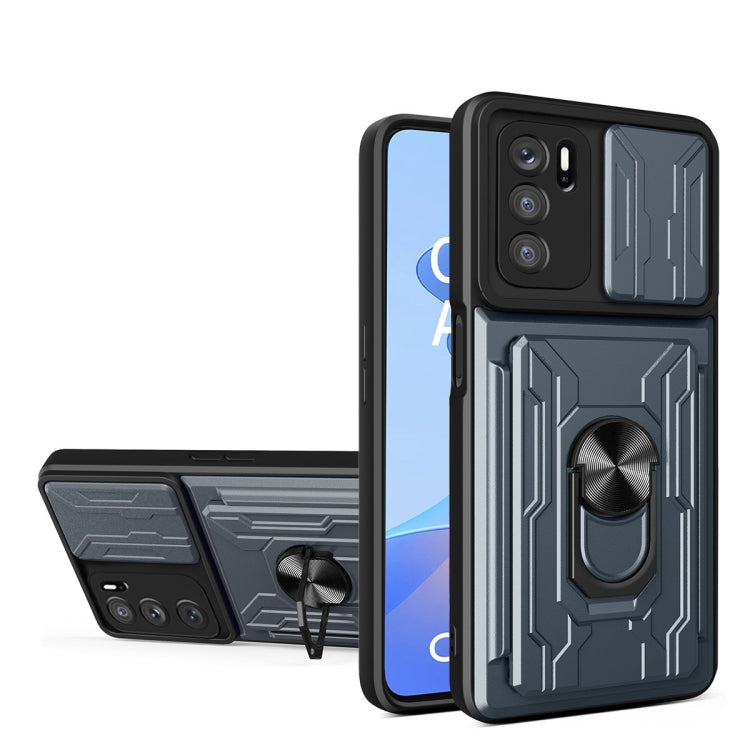 For OPPO A16 Sliding Camshield TPU+PC Phone Case with Card Slot