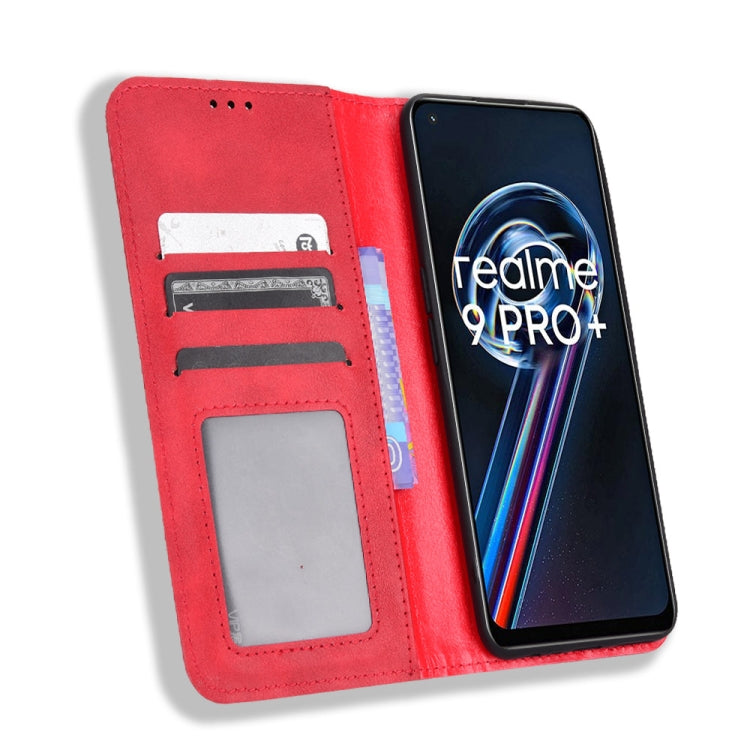 For OPPO Realme 9 4G / 9 Pro+ Magnetic Buckle Retro Texture Leather Phone Case