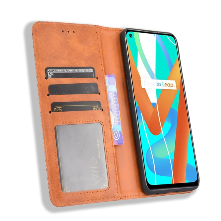For OPPO Realme 9 5G India / V13 5G / 8 5G Magnetic Buckle Retro Texture Leather Phone Case