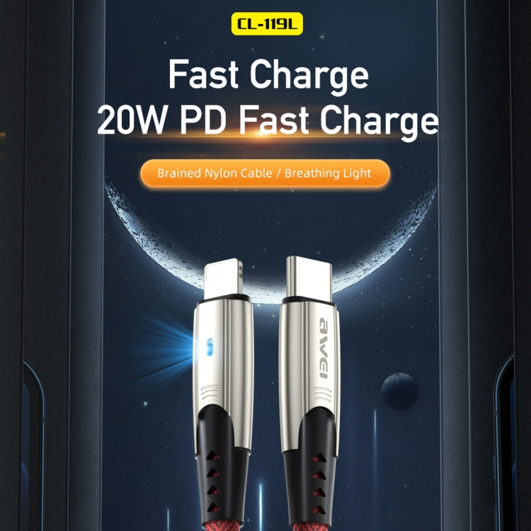 awei CL-119L Type-C / USB-C to 8 Pin Nylon Braid Fast Charging Cable, Length: 1m