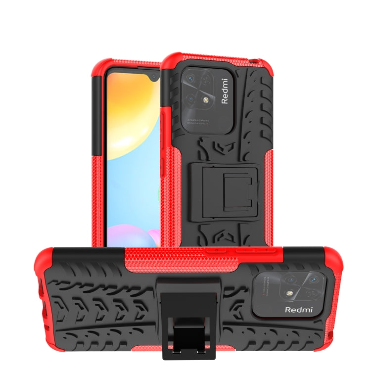 For Xiaomi Redmi 10C 4G Global Tire Texture TPU + PC Phone Case with Holder