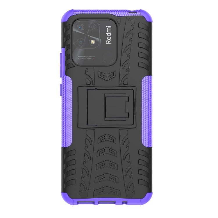 For Xiaomi Redmi 10C 4G Global Tire Texture TPU + PC Phone Case with Holder