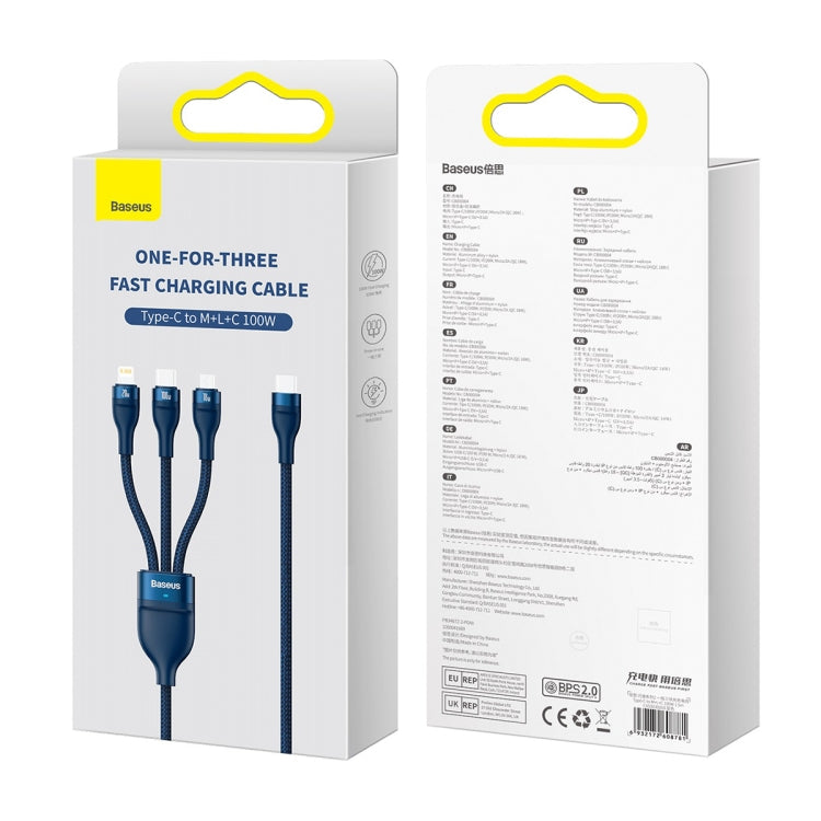 Baseus Flash Series II 1.5m 3 in 1 Type-C to Micro USB + 8 Pin + Type-C 100W Fast Charging Cable