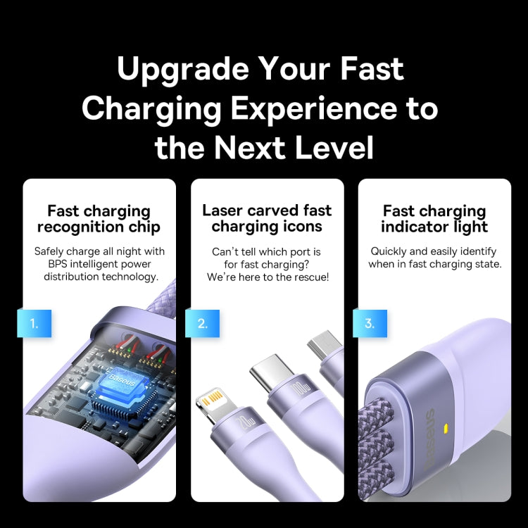 Baseus Flash Series II 1.5m 3 in 1 Type-C to Micro USB + 8 Pin + Type-C 100W Fast Charging Cable