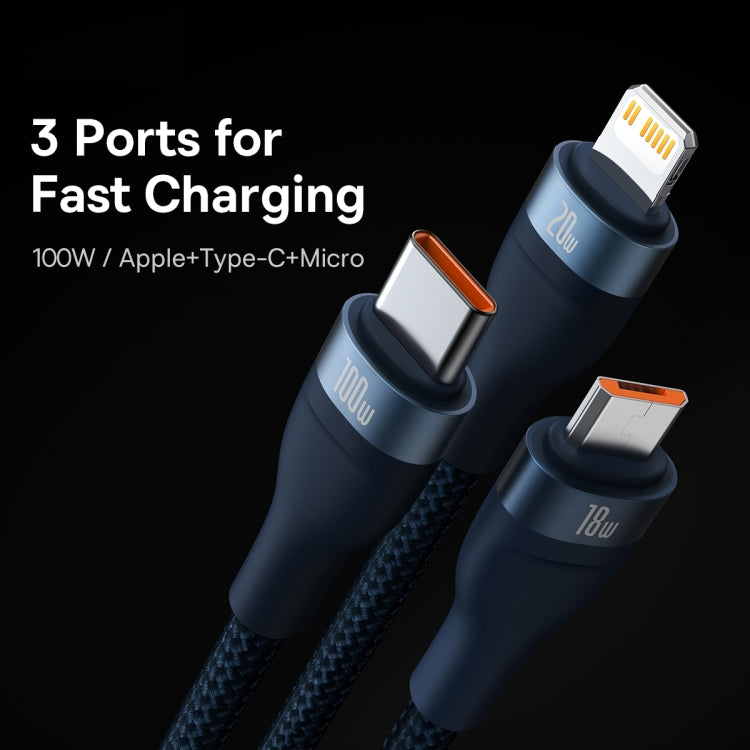 Baseus Flash Series II 1.2m USB + Type-C to Micro USB + 8 Pin + Type-C 100W Fast Charging Cable
